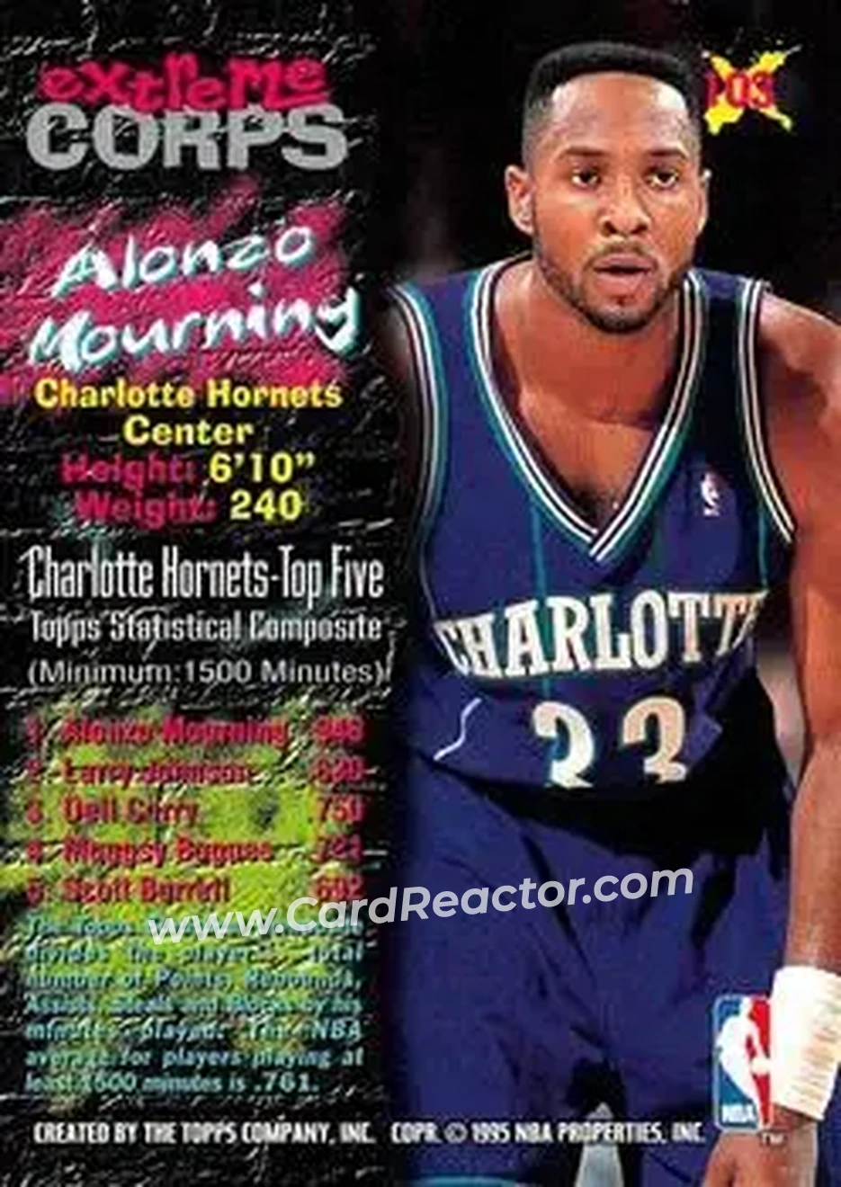 1995-96 Stadium Club #103 - Alonzo Mourning - Charlotte Hornets - Back