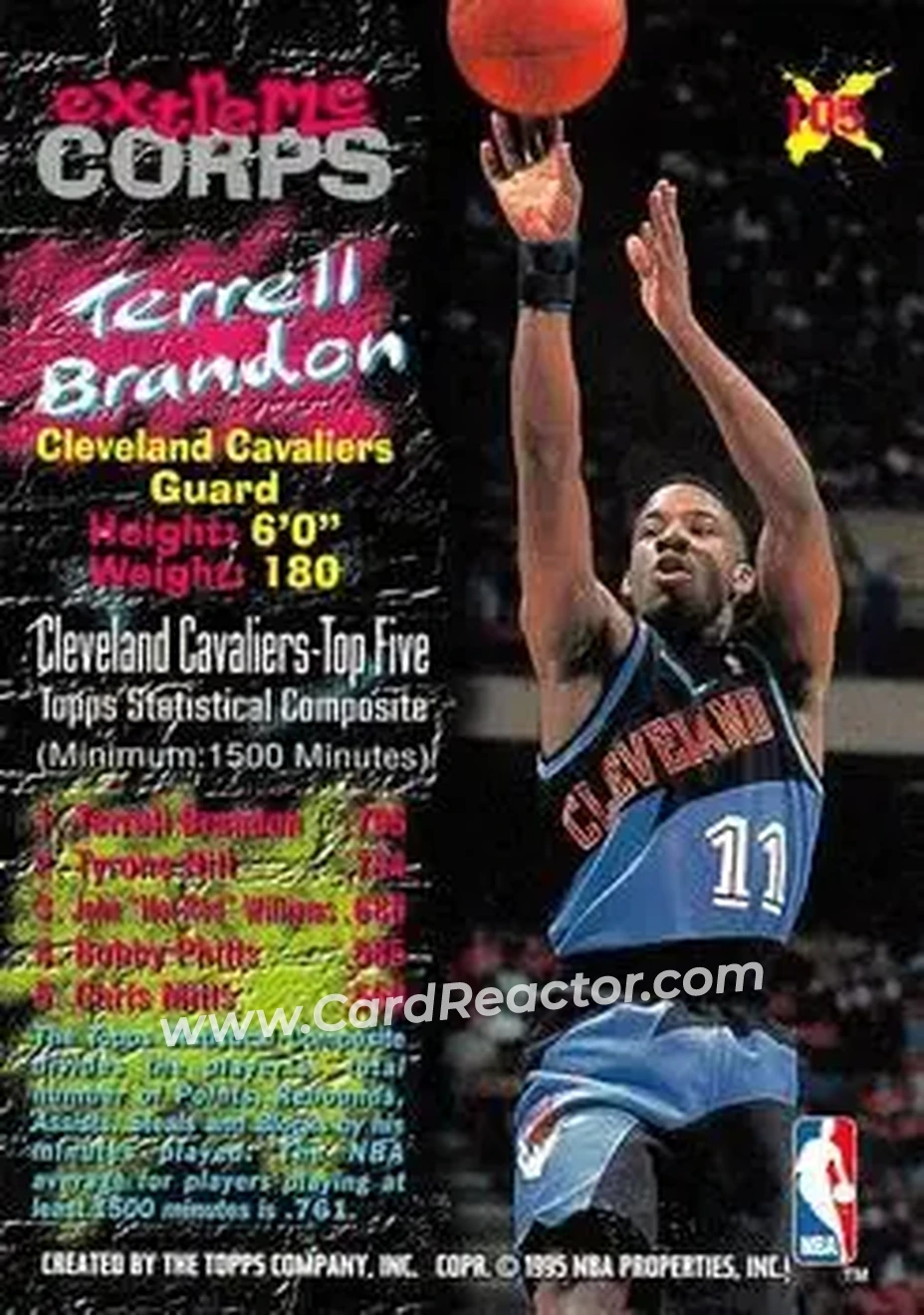 1995-96 Stadium Club #105 - Terrell Brandon - Cleveland Cavaliers - Back