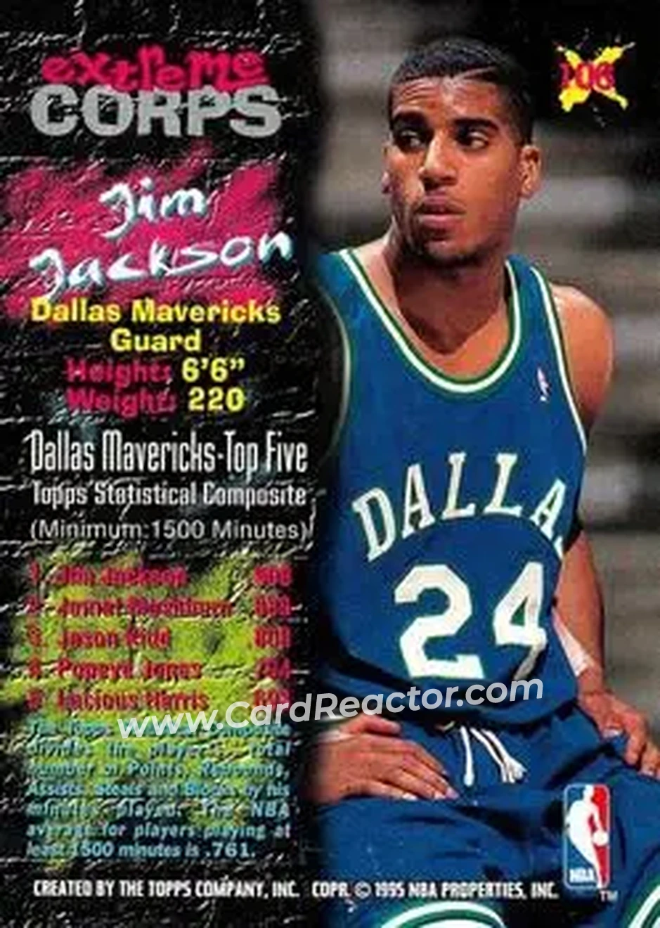 1995-96 Stadium Club #106 - Jim Jackson - Dallas Mavericks - Back