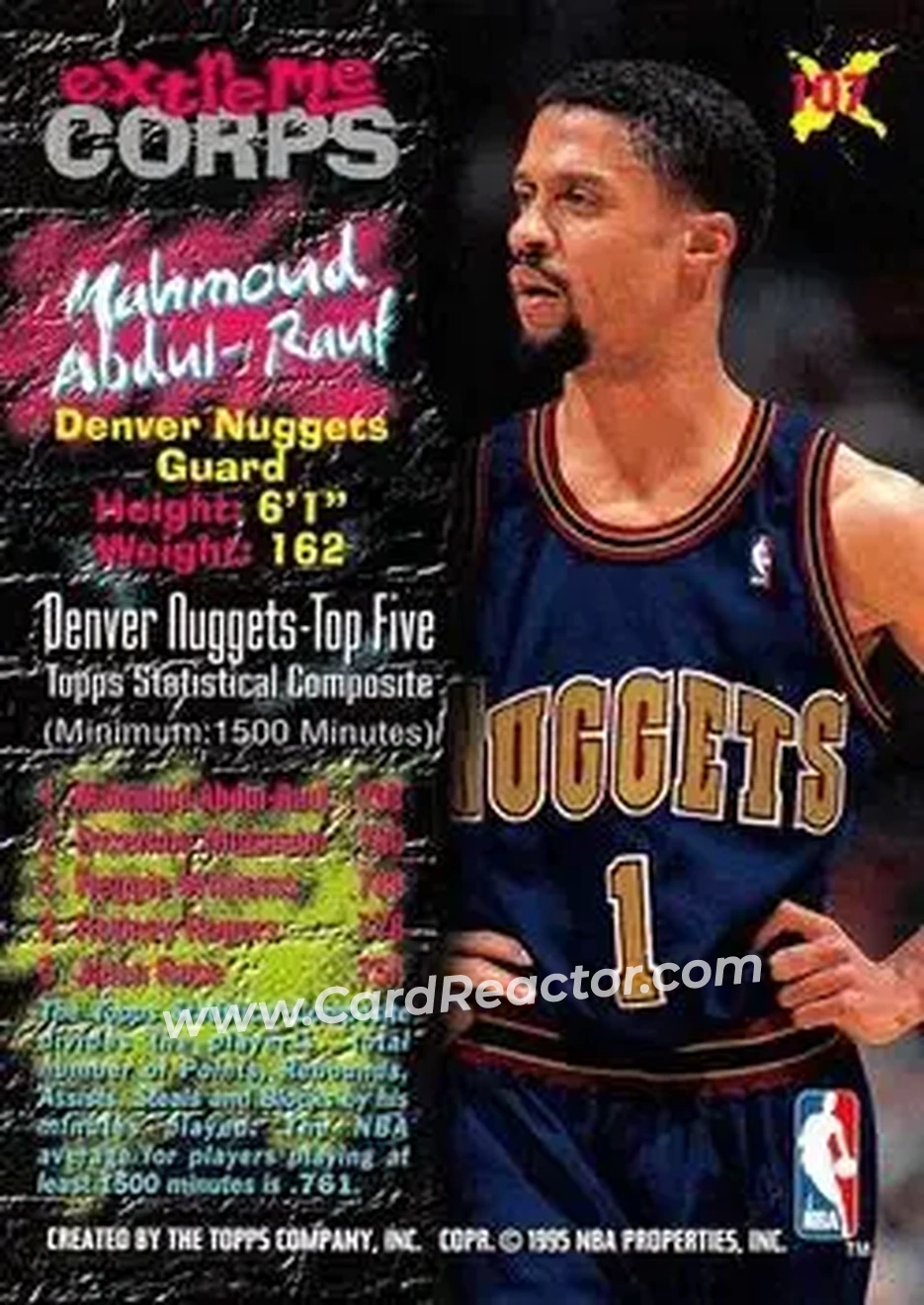 1995-96 Stadium Club #107 - Mahmoud Abdul-Rauf - Denver Nuggets - Back