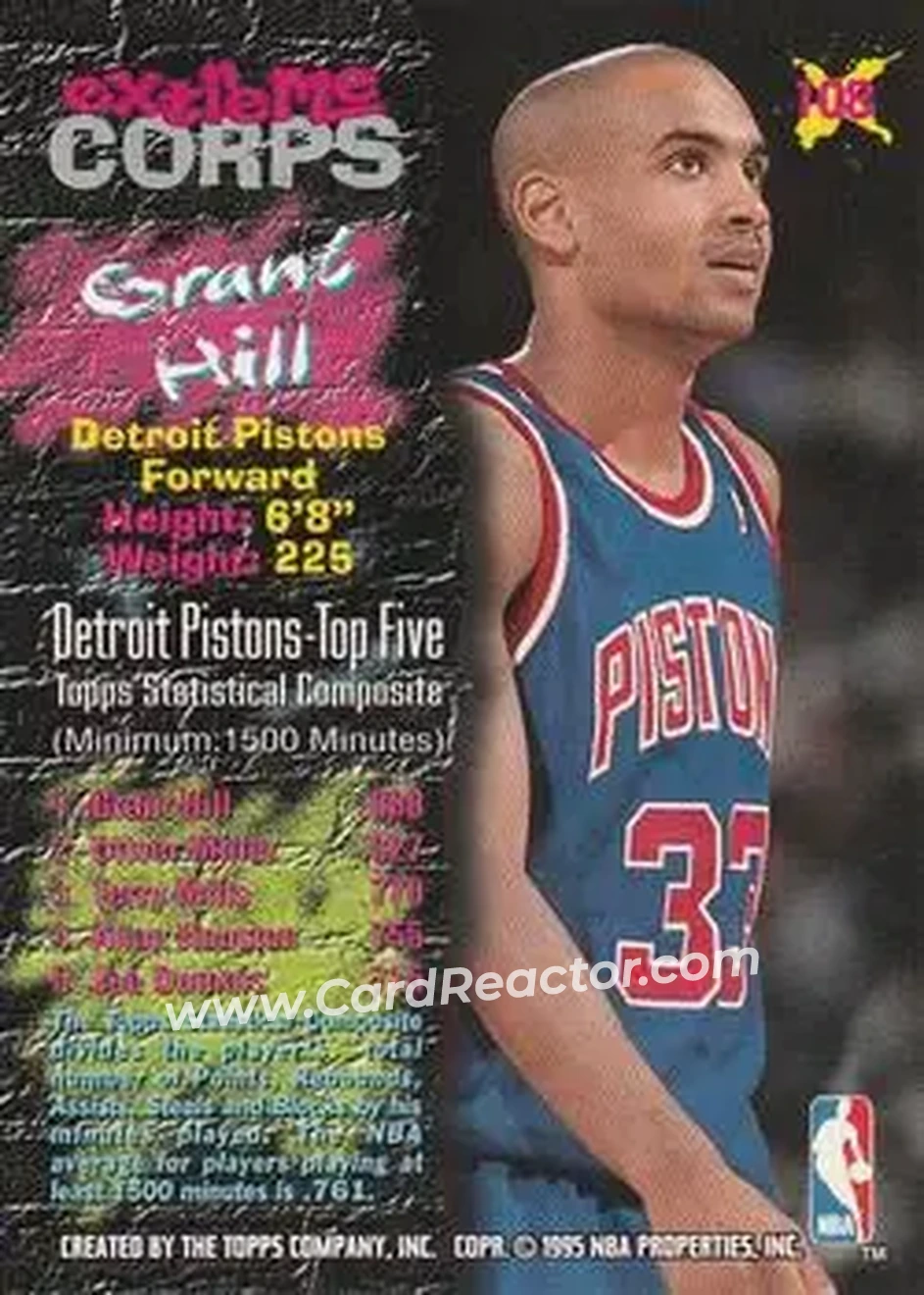 1995-96 Stadium Club #108 - Grant Hill - Detroit Pistons - Back