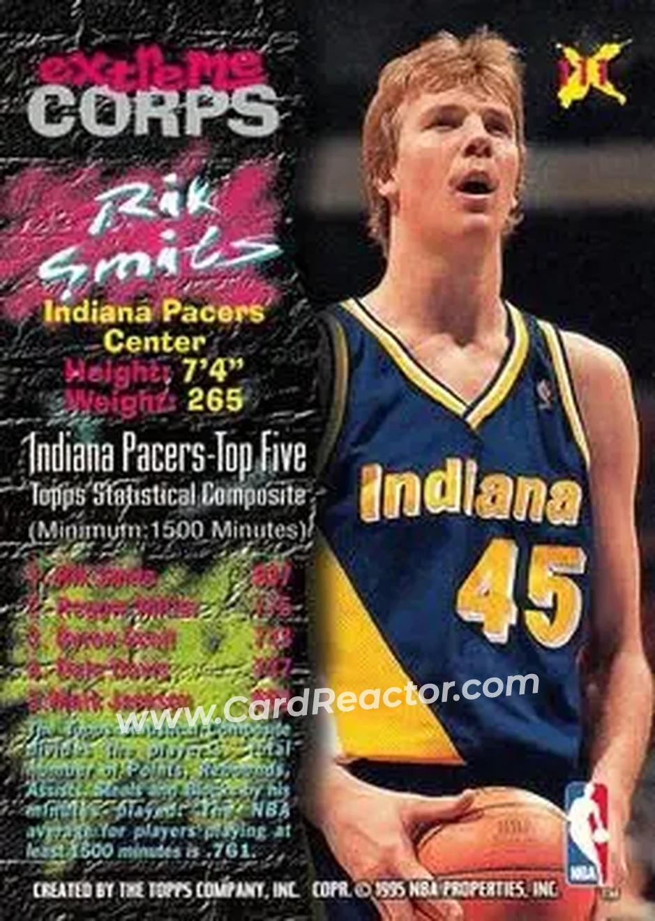1995-96 Stadium Club #111 - Rik Smits - Indiana Pacers - Back