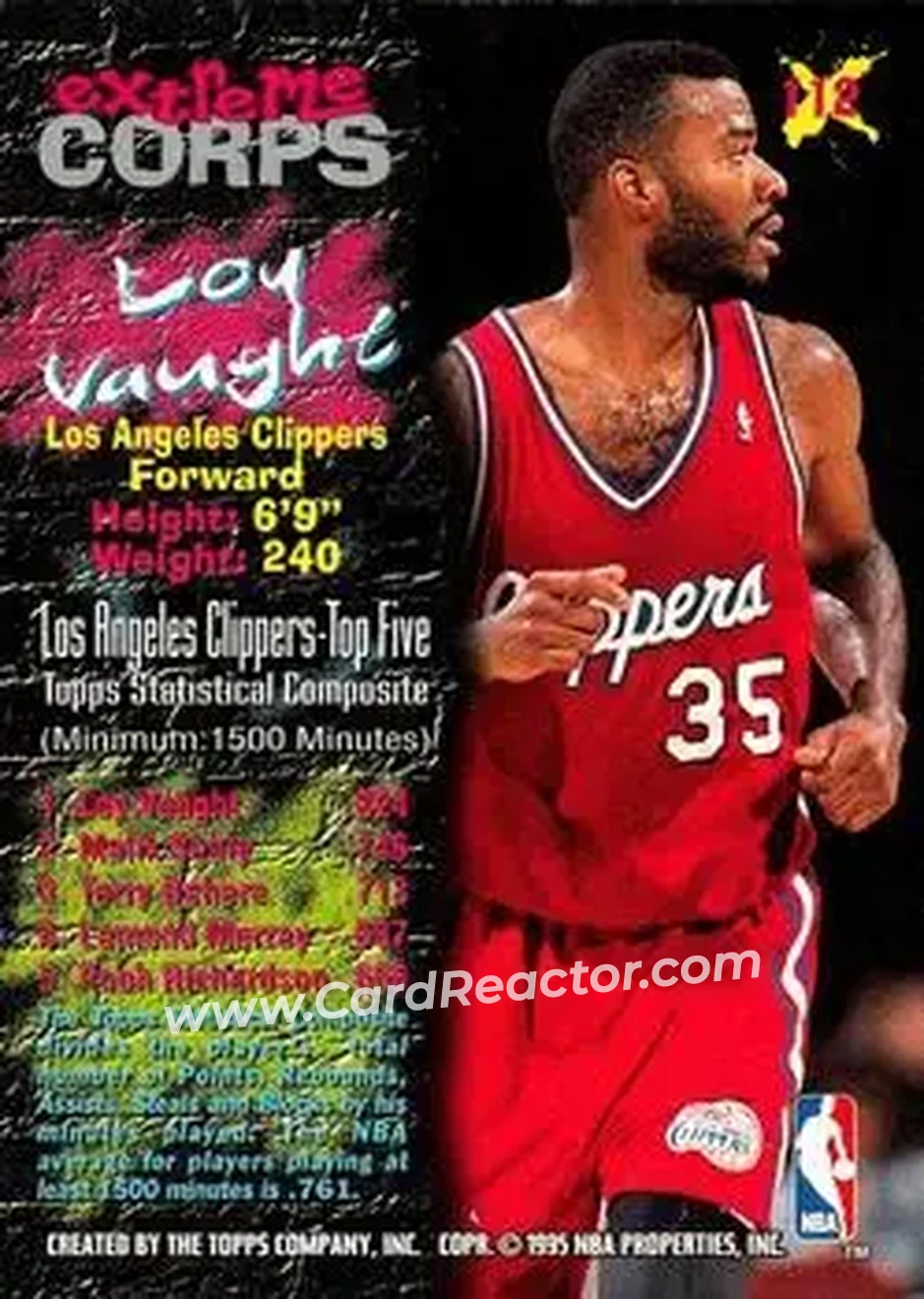 1995-96 Stadium Club #112 - Loy Vaught - Los Angeles Clippers - Back