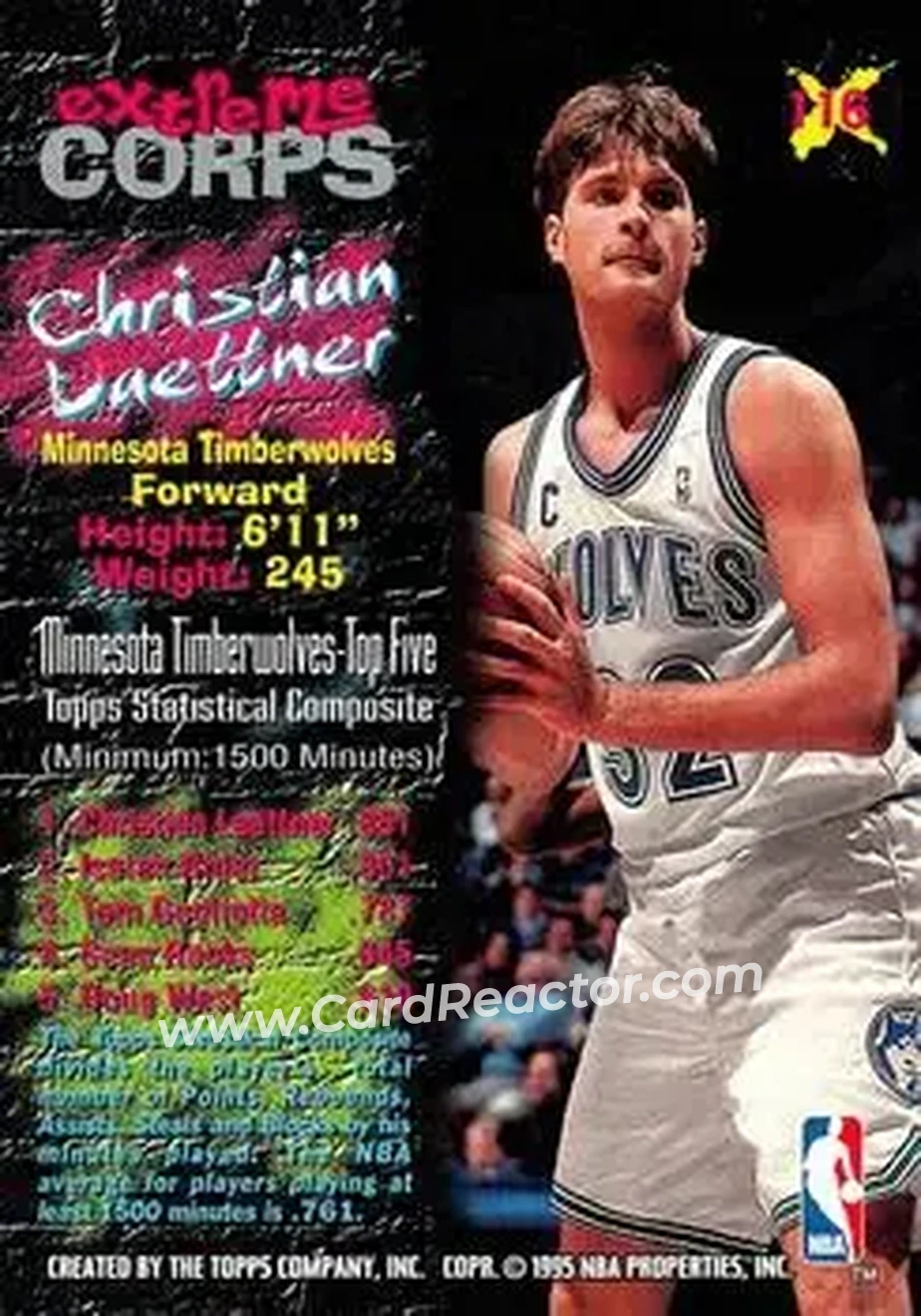 1995-96 Stadium Club #116 - Christian Laettner - Minnesota Timberwolves - Back