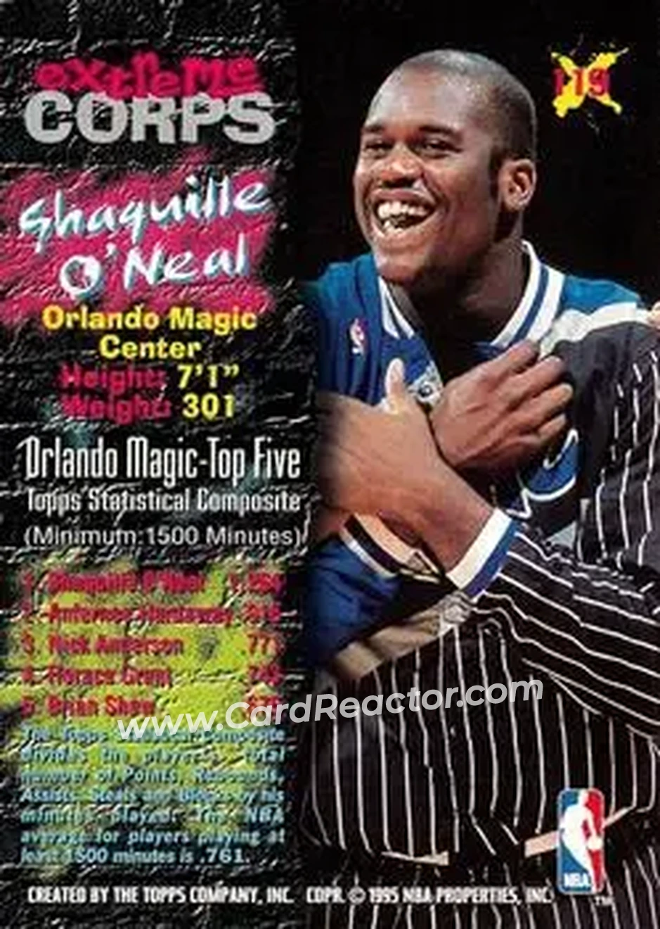1995-96 Stadium Club #119 - Shaquille O'Neal - Orlando Magic - Back