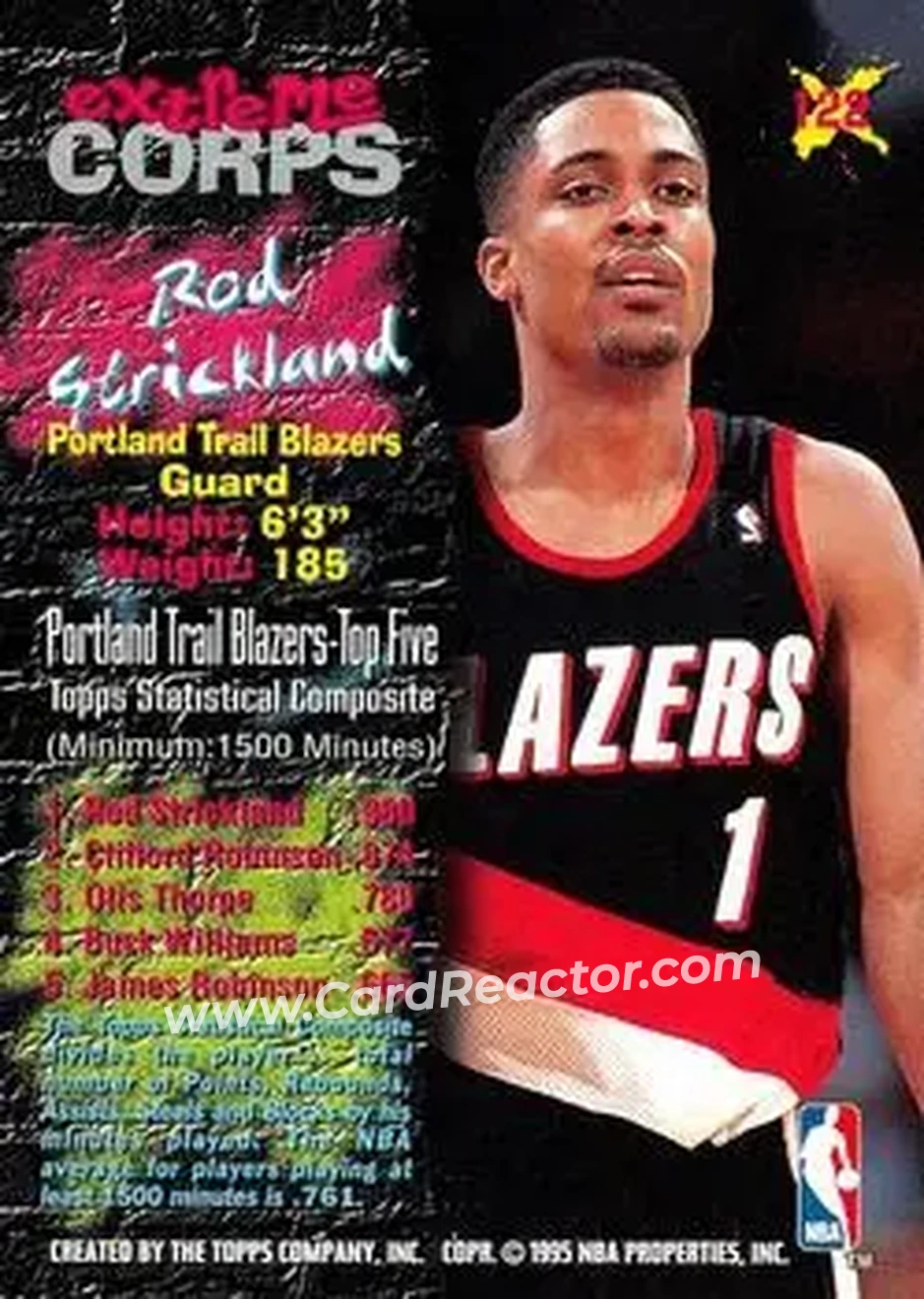 1995-96 Stadium Club #122 - Rod Strickland - Portland Trail Blazers - Back