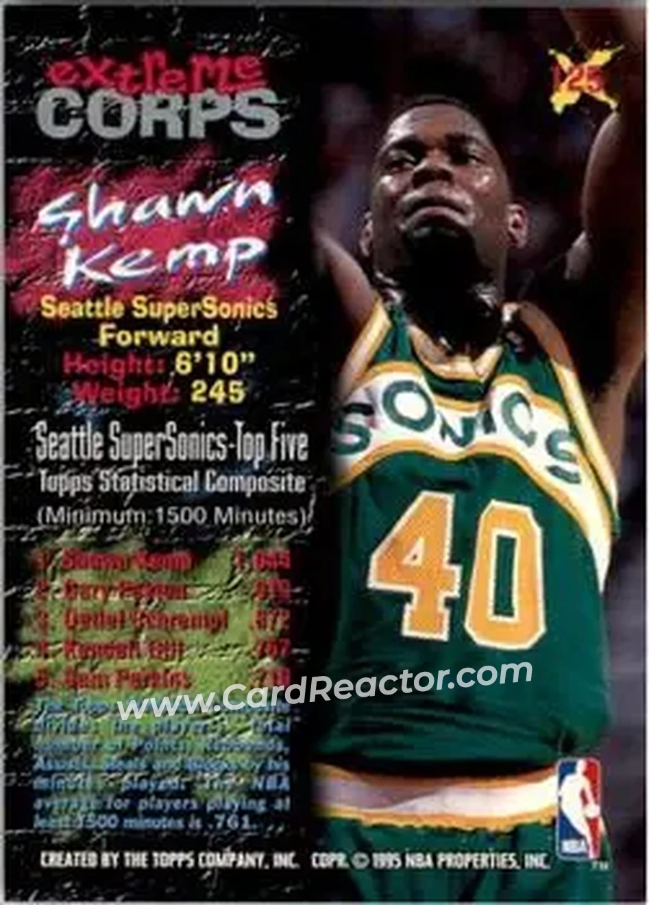 1995-96 Stadium Club #125 - Shawn Kemp - Seattle SuperSonics - Back