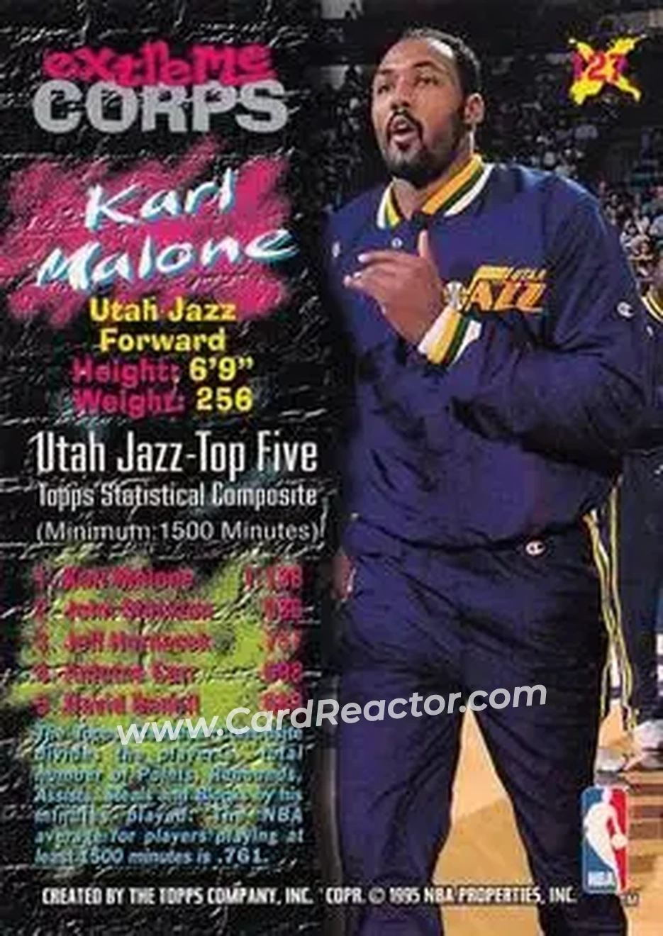 1995-96 Stadium Club #127 - Karl Malone - Utah Jazz - Back