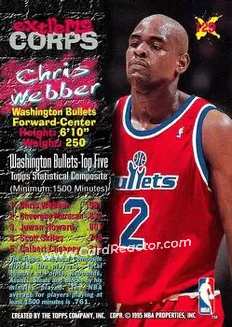 1995-96 Stadium Club #129 - Chris Webber - Washington Bullets - Back