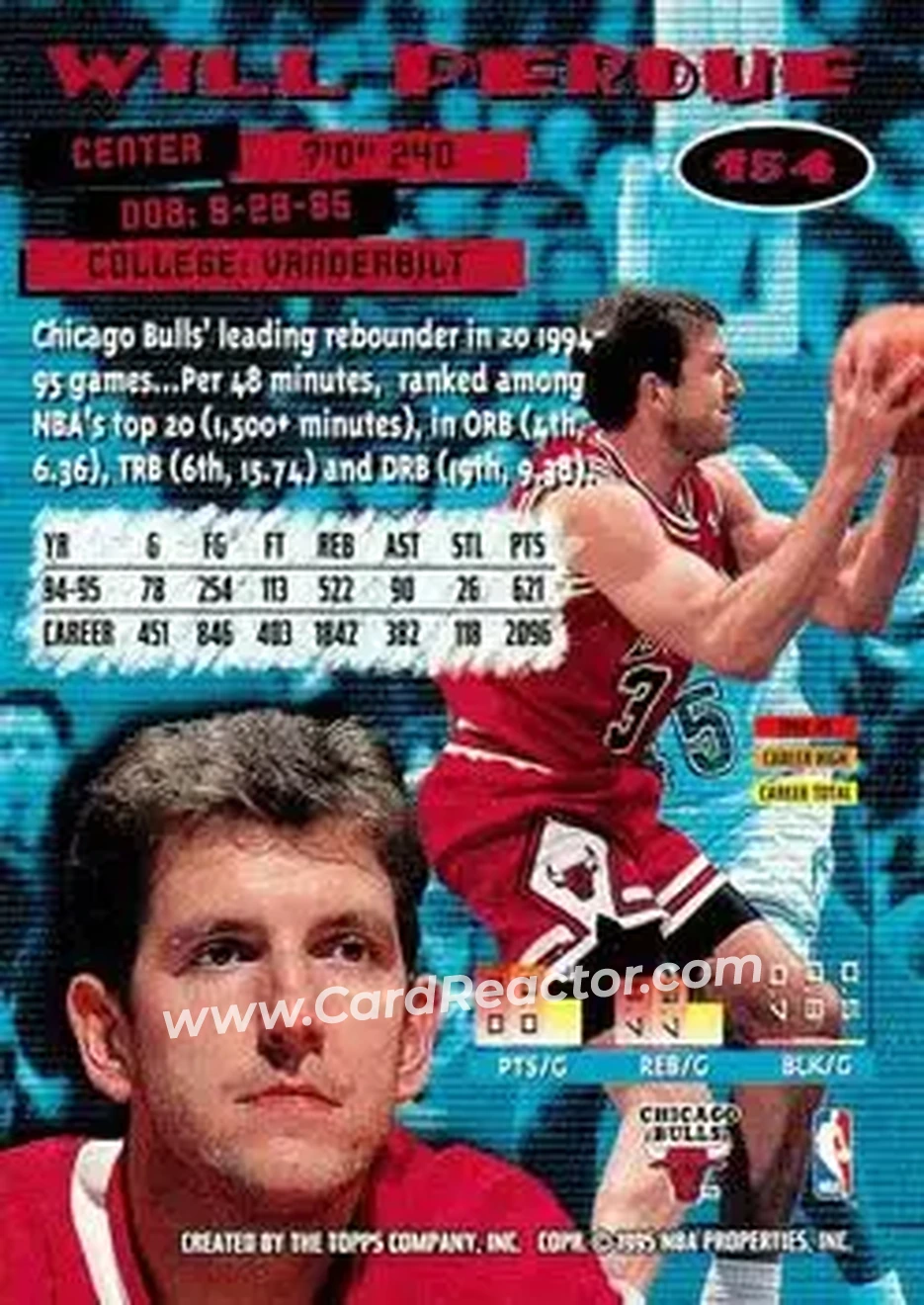1995-96 Stadium Club #154 - Will Perdue - Chicago Bulls - Back