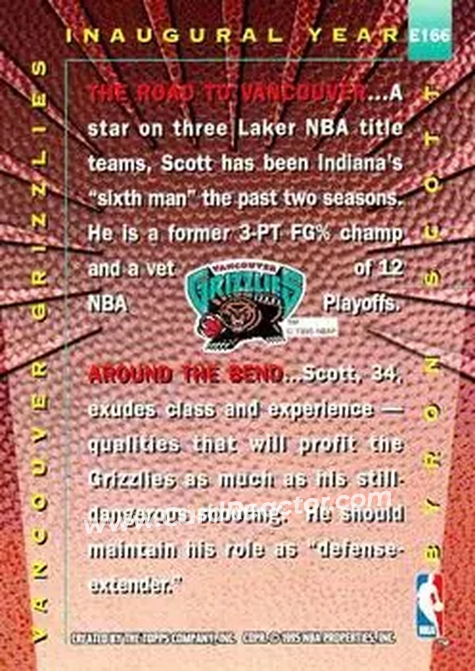 1995-96 Stadium Club #E166 - Byron Scott - Vancouver Grizzlies - Back