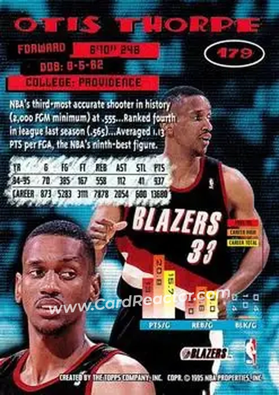 1995-96 Stadium Club #179 - Otis Thorpe - Portland Trail Blazers - Back