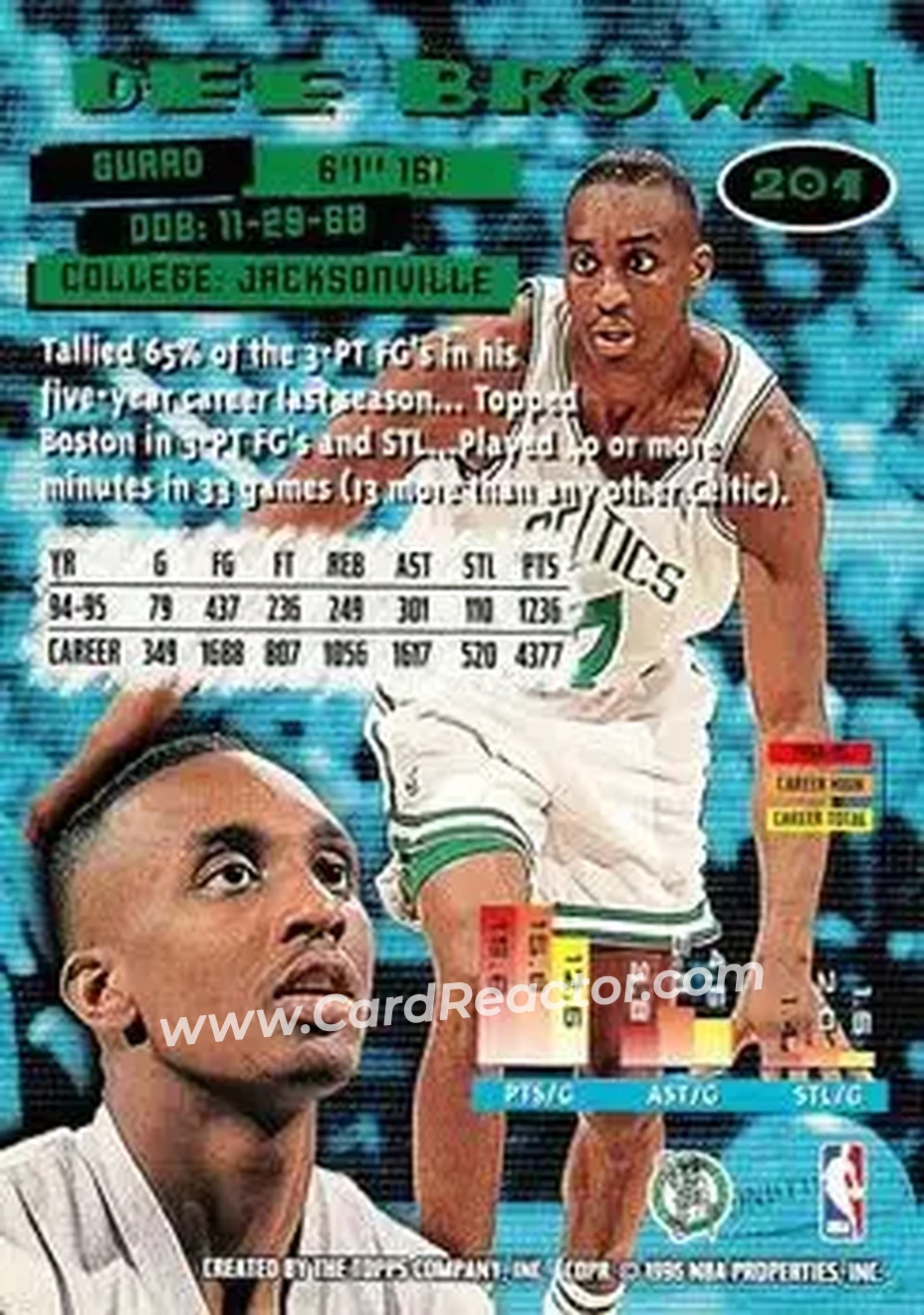 1995-96 Stadium Club #201 - Dee Brown - Boston Celtics - Back