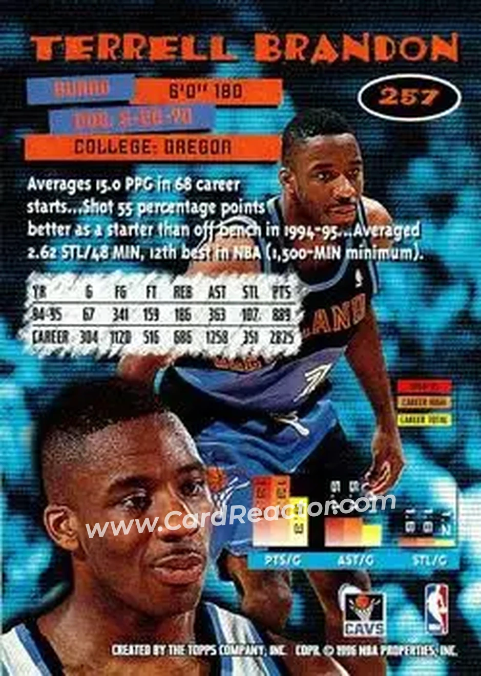 1995-96 Stadium Club #257 - Terrell Brandon - Cleveland Cavaliers - Back