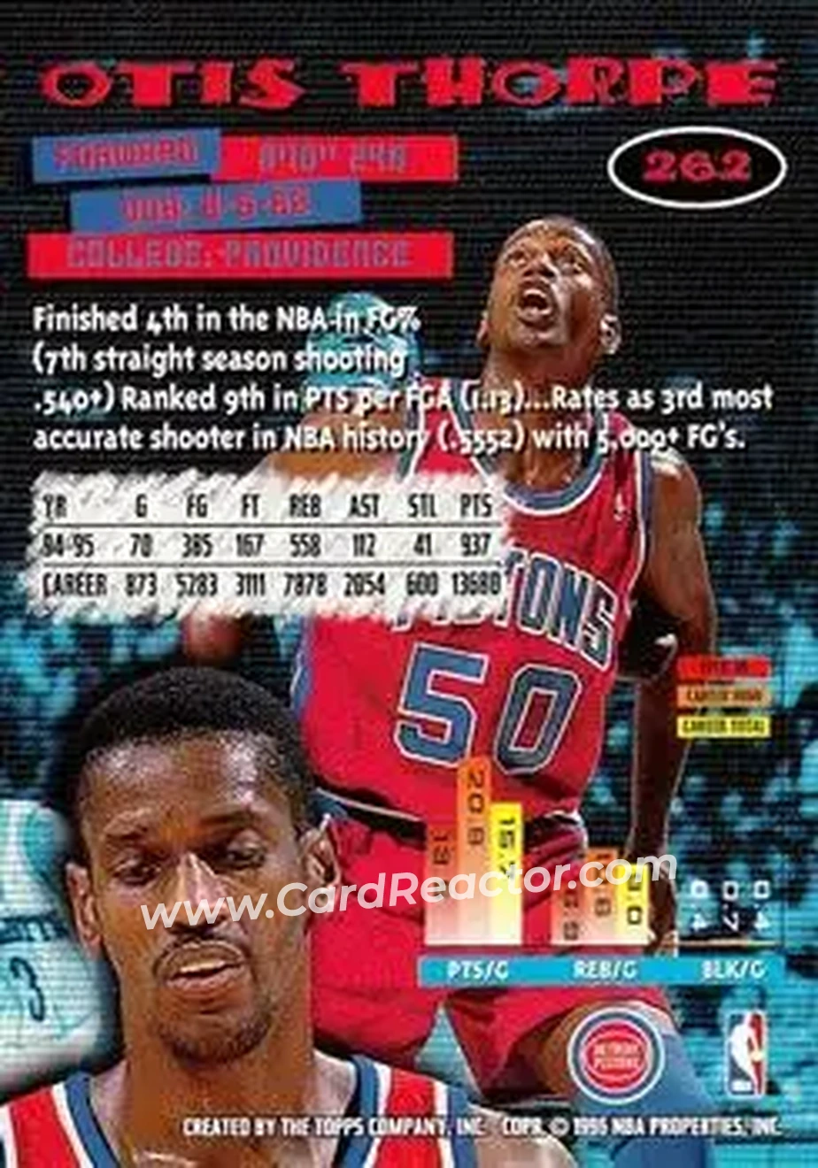 1995-96 Stadium Club #262 - Otis Thorpe - Detroit Pistons - Back