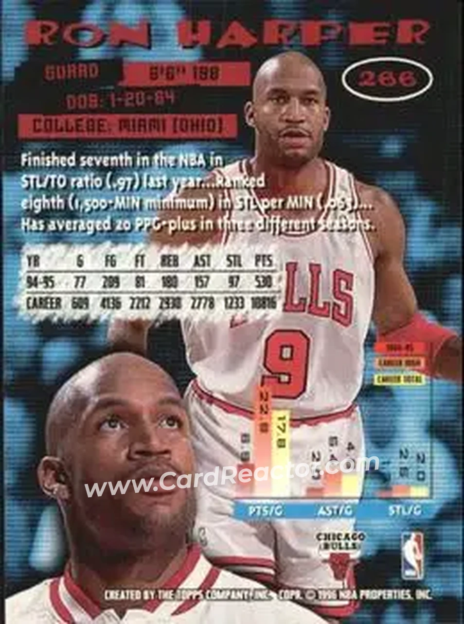 1995-96 Stadium Club #266 - Ron Harper - Chicago Bulls - Back