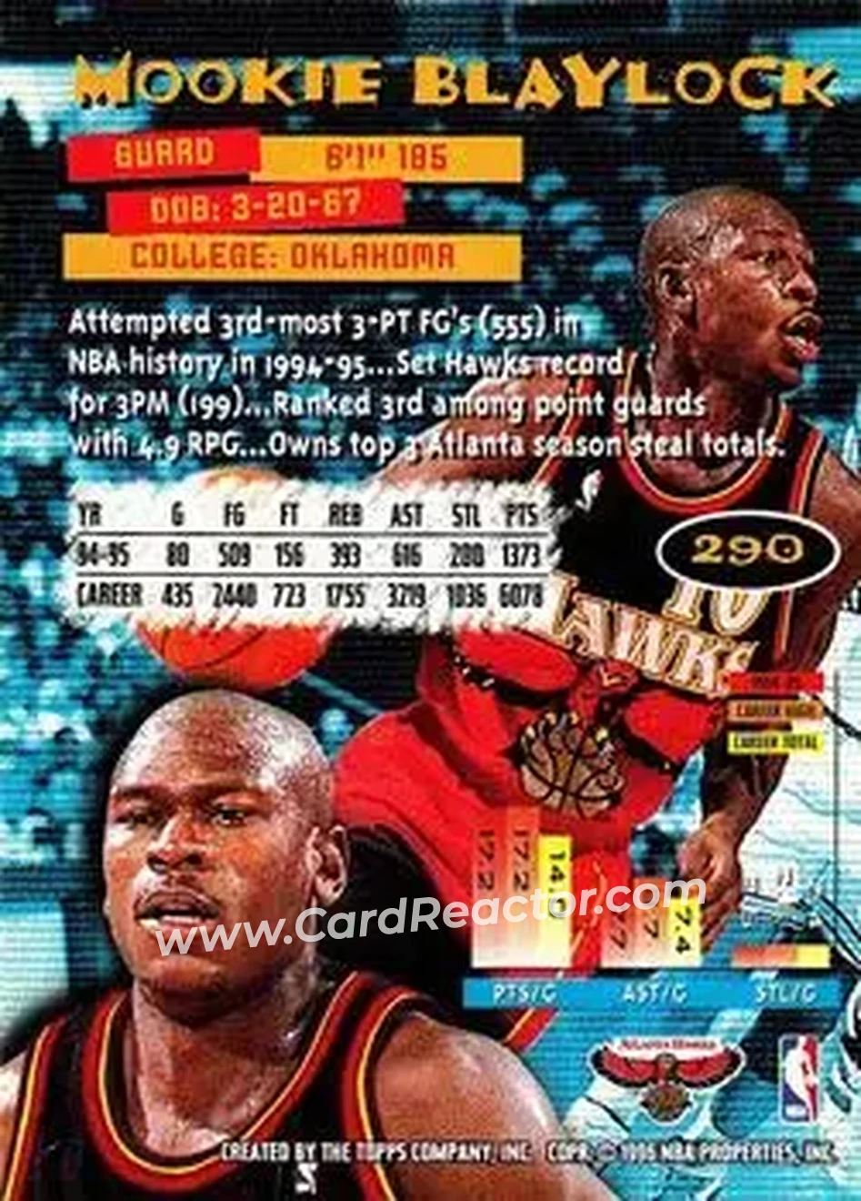1995-96 Stadium Club #290 - Mookie Blaylock - Atlanta Hawks - Back