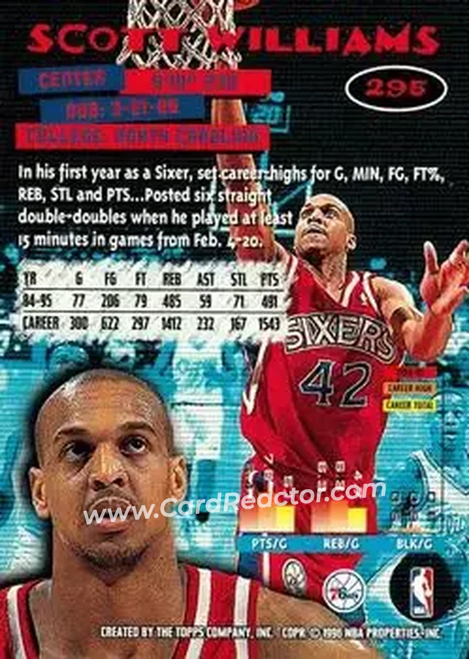 1995-96 Stadium Club #295 - Scott Williams - Philadelphia 76ers - Back