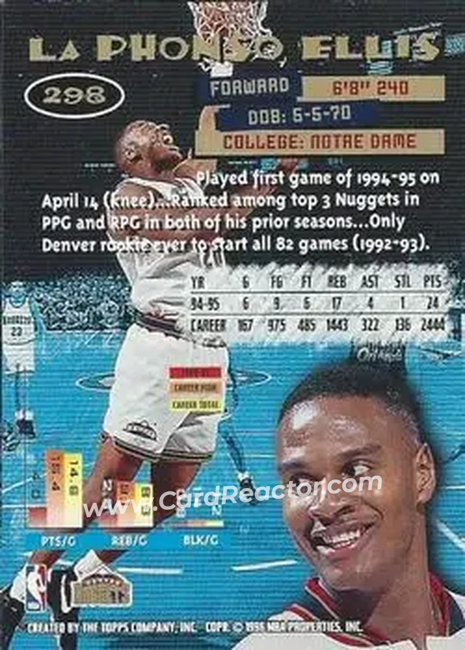 1995-96 Stadium Club #298 - LaPhonso Ellis - Denver Nuggets - Back