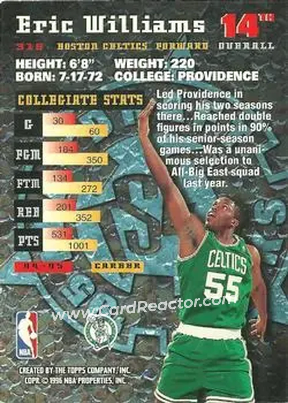 1995-96 Stadium Club #316 - Eric Williams - Boston Celtics - Back