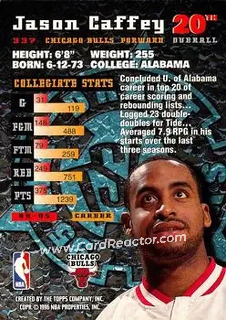1995-96 Stadium Club #337 - Jason Caffey - Chicago Bulls - Back