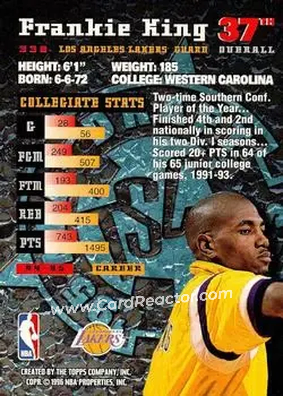 1995-96 Stadium Club #338 - Frankie King - Los Angeles Lakers - Back 1995-96 Stadium Club #338 - Frankie King - Los Angeles Lakers - Back
