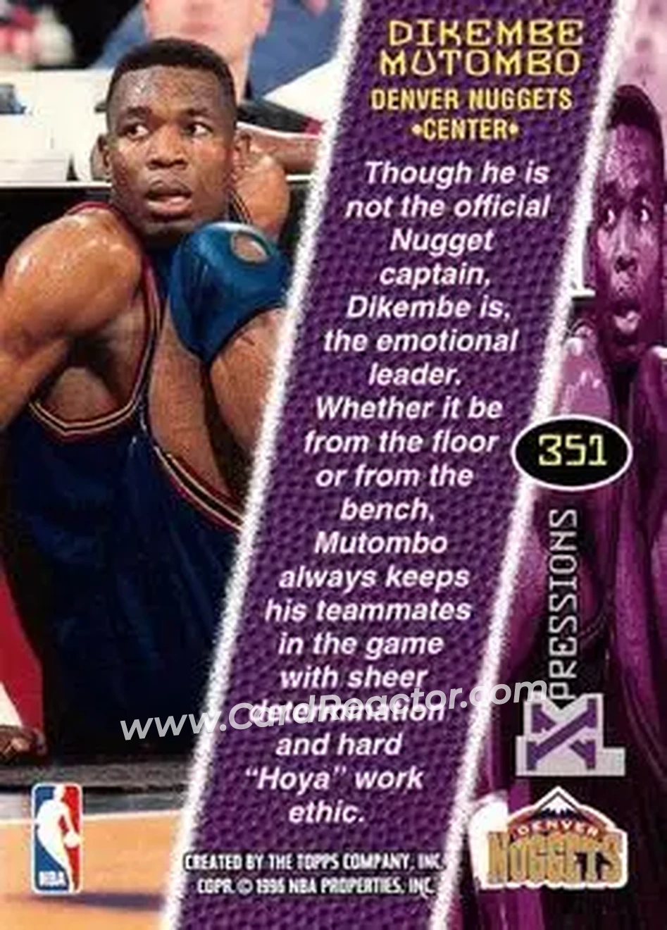 1995-96 Stadium Club #351 - Dikembe Mutombo - Denver Nuggets - Back