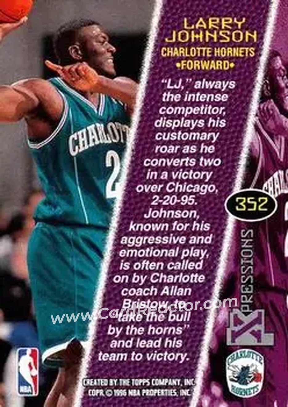 1995-96 Stadium Club #352 - Larry Johnson - Charlotte Hornets - Back