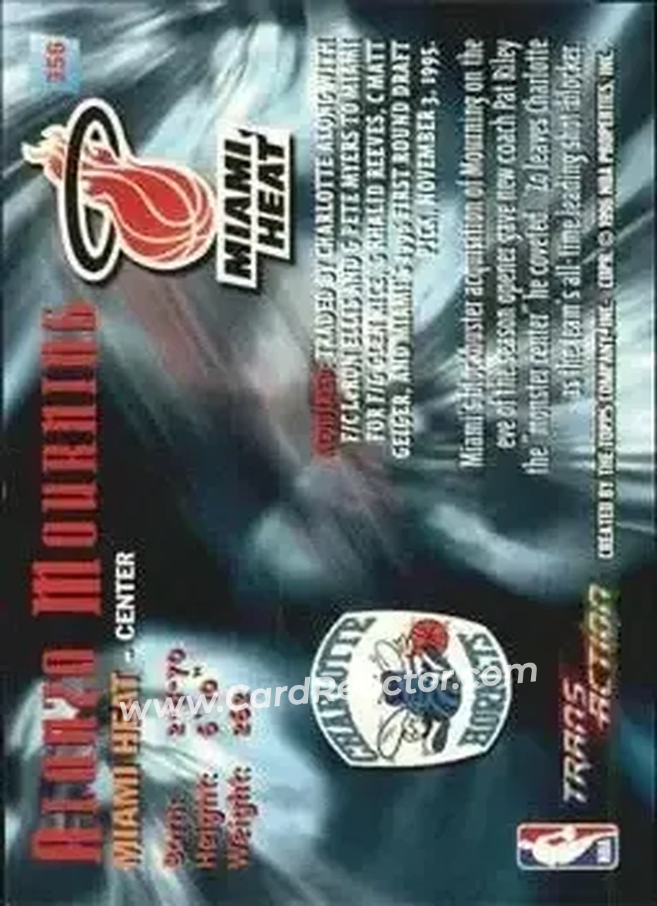 1995-96 Stadium Club #356 - Alonzo Mourning - Miami Heat - Back