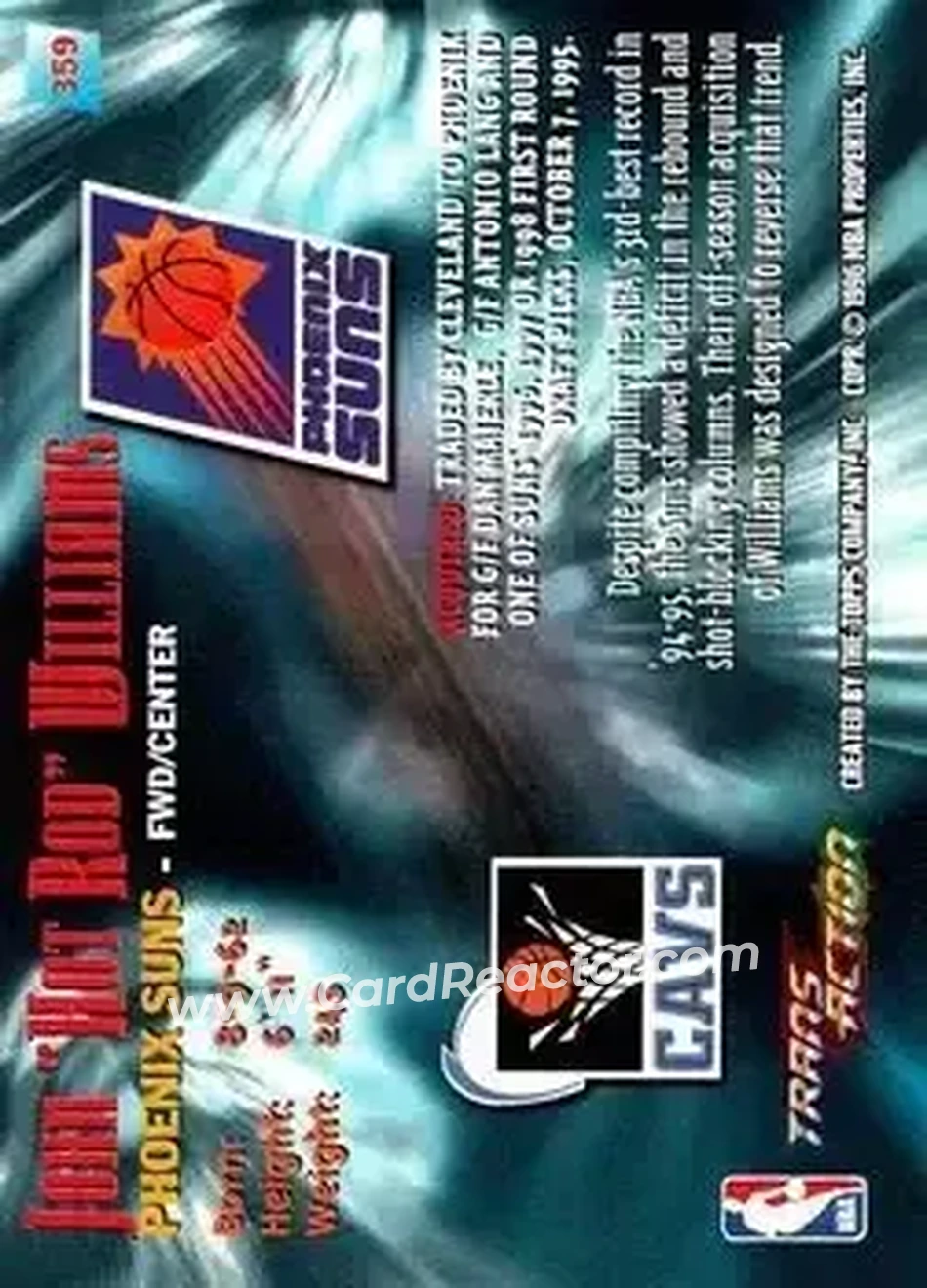1995-96 Stadium Club #359 - John Williams - Phoenix Suns - Back