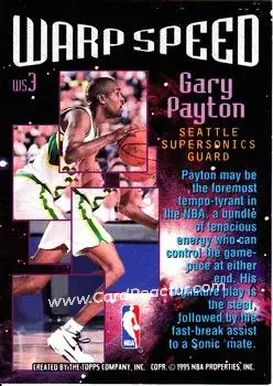 1995-96 Stadium Club - Warp Speed #WS3 - Gary Payton - Seattle SuperSonics - Back