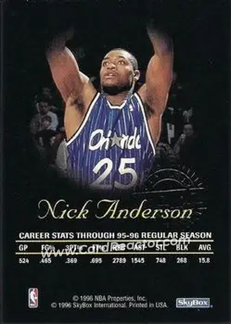 1996-97 SkyBox Premium - Autographics Black Ink #NNO - Nick Anderson - Orlando Magic - Back