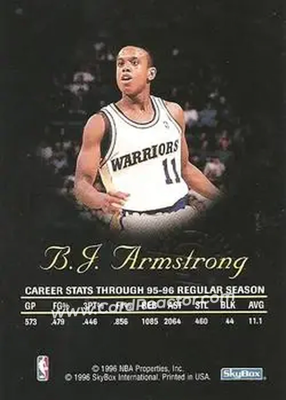 1996-97 SkyBox Premium - Autographics Black Ink #NNO - B.J. Armstrong - Golden State Warriors - Back