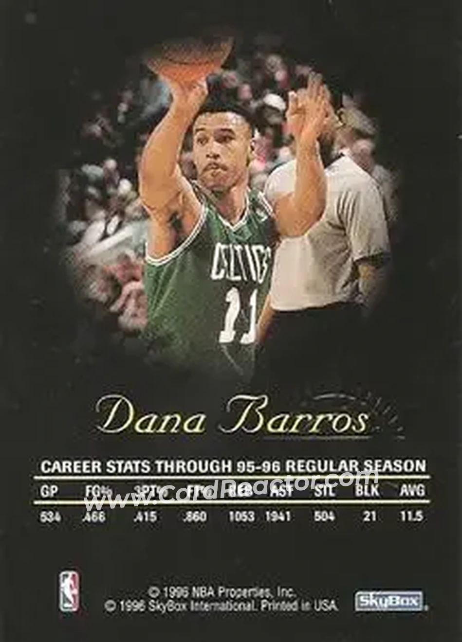 1996-97 SkyBox Premium - Autographics Black Ink #NNO - Dana Barros - Boston Celtics - Back