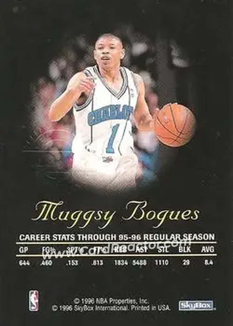 1996-97 SkyBox Premium - Autographics Black Ink #NNO - Muggsy Bogues - Charlotte Hornets - Back
