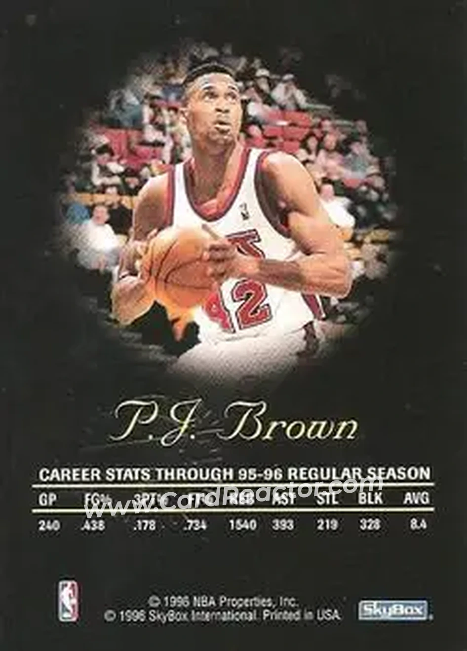 1996-97 SkyBox Premium - Autographics Black Ink #NNO - P.J. Brown - New Jersey Nets - Back