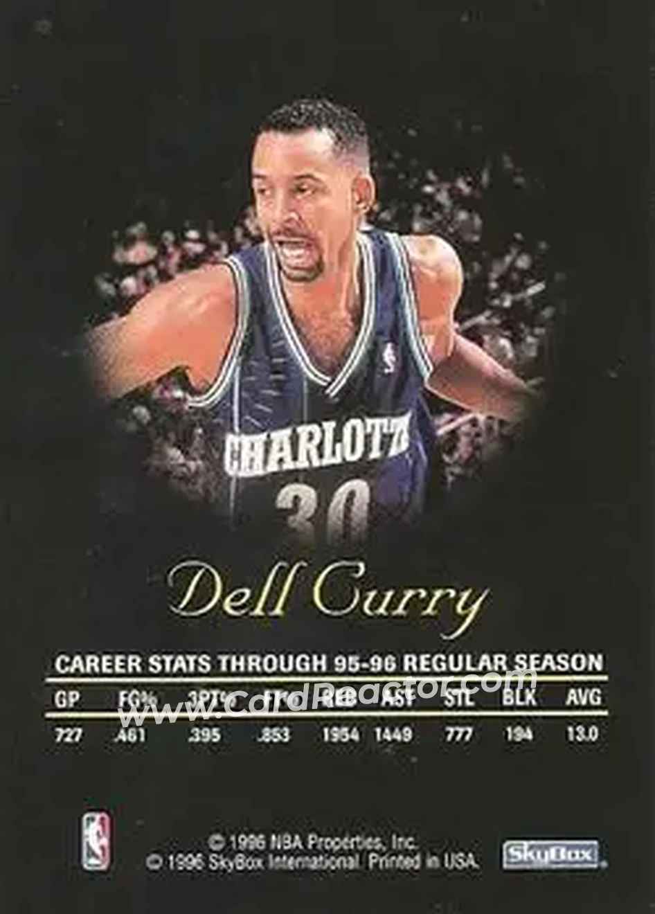 1996-97 SkyBox Premium - Autographics Black Ink #NNO - Dell Curry - Charlotte Hornets - Back