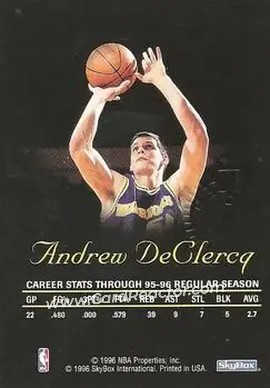 1996-97 SkyBox Premium - Autographics Black Ink #NNO - Andrew DeClercq - Golden State Warriors - Back
