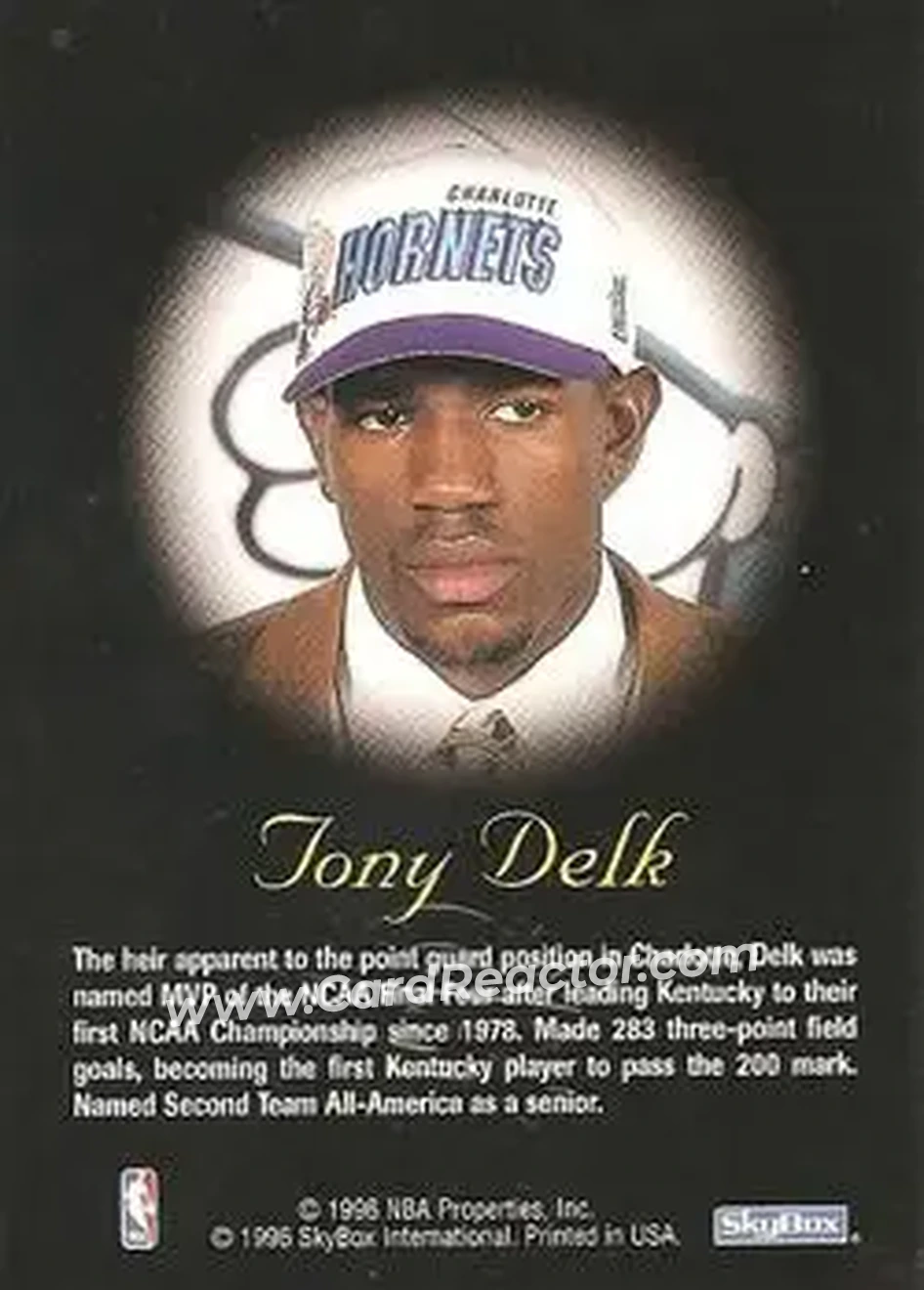 1996-97 SkyBox Premium - Autographics Black Ink #NNO - Tony Delk - Charlotte Hornets - Back