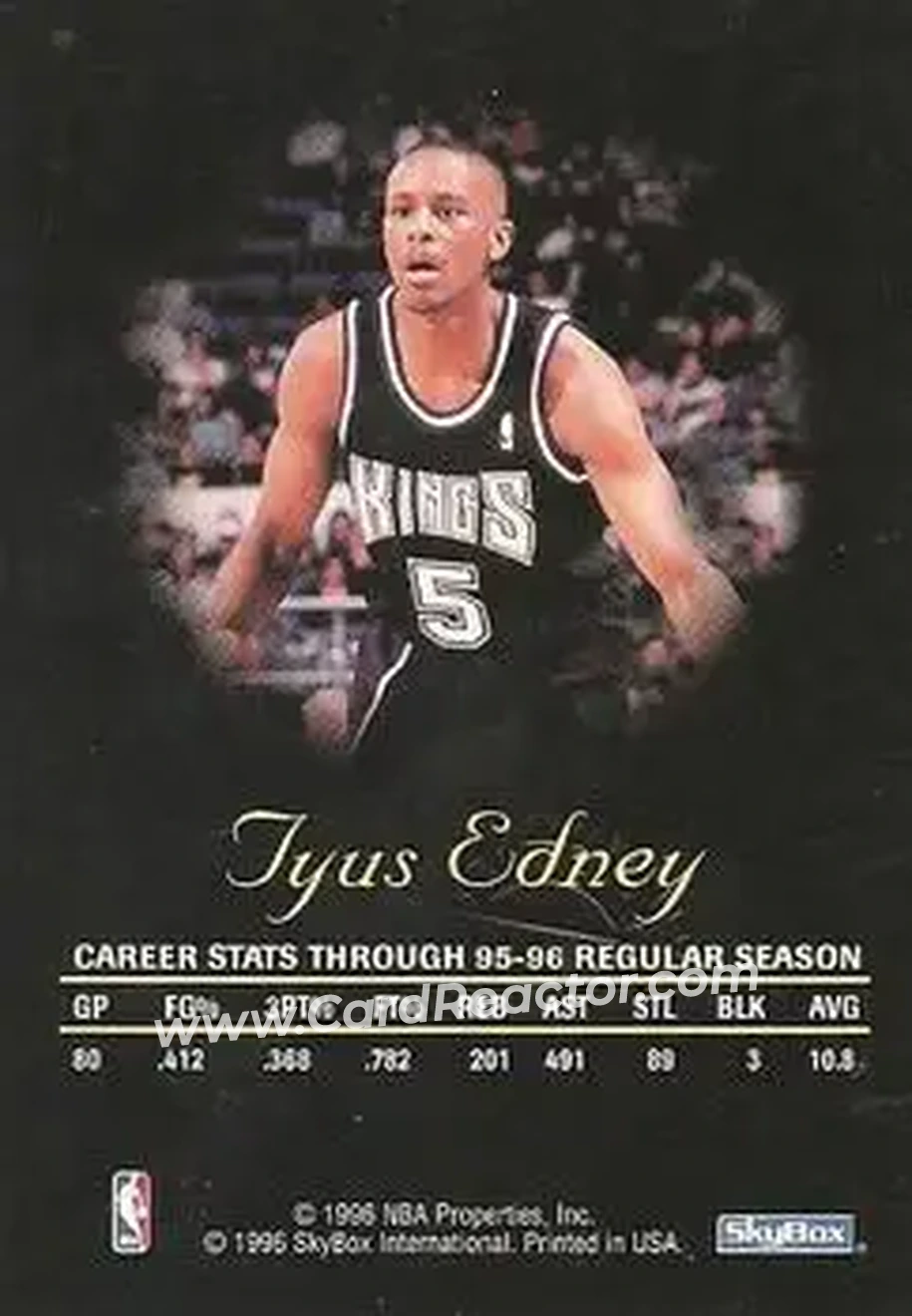 1996-97 SkyBox Premium - Autographics Black Ink #NNO - Tyus Edney - Sacramento Kings - Back