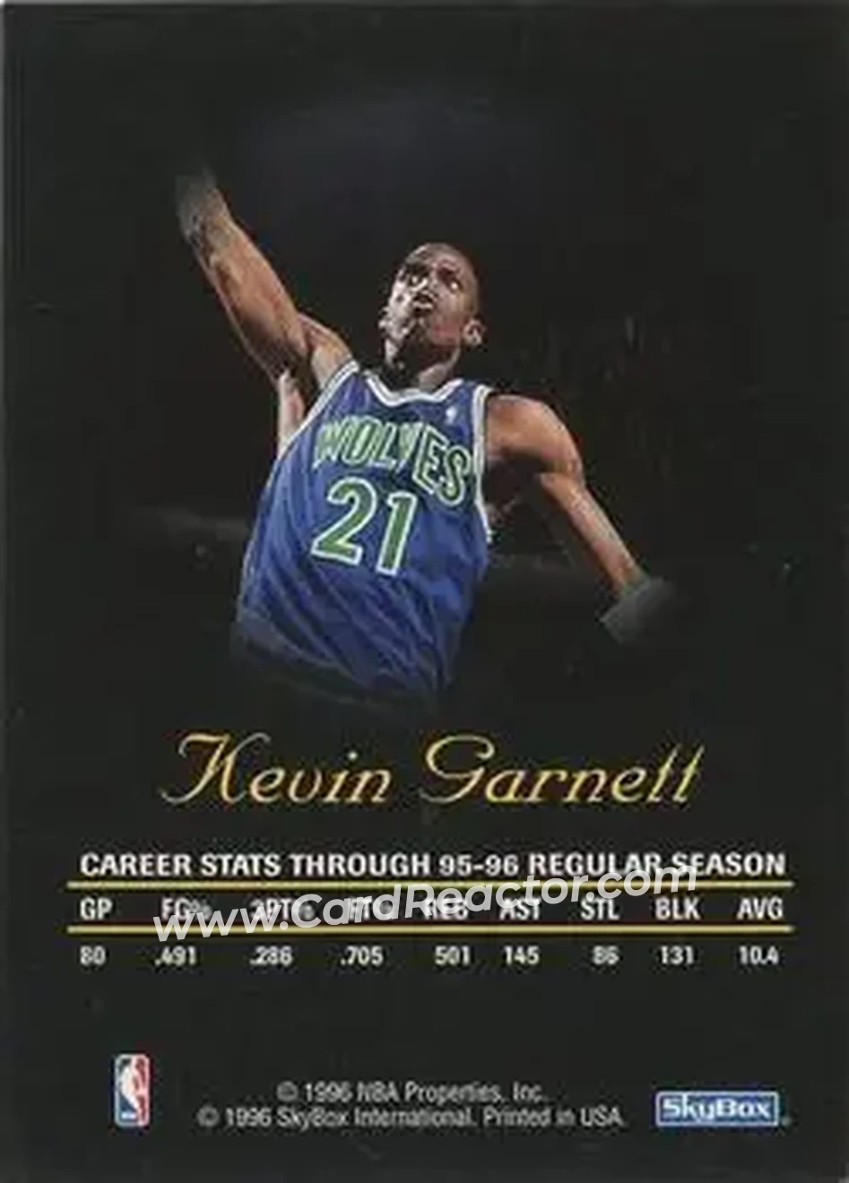 1996-97 SkyBox Premium - Autographics Black Ink #NNO - Kevin Garnett - Minnesota Timberwolves - Back