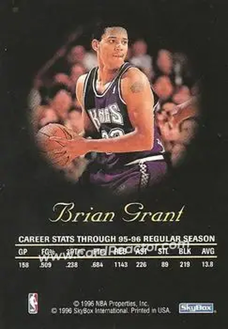 1996-97 SkyBox Premium - Autographics Black Ink #NNO - Brian Grant - Sacramento Kings - Back