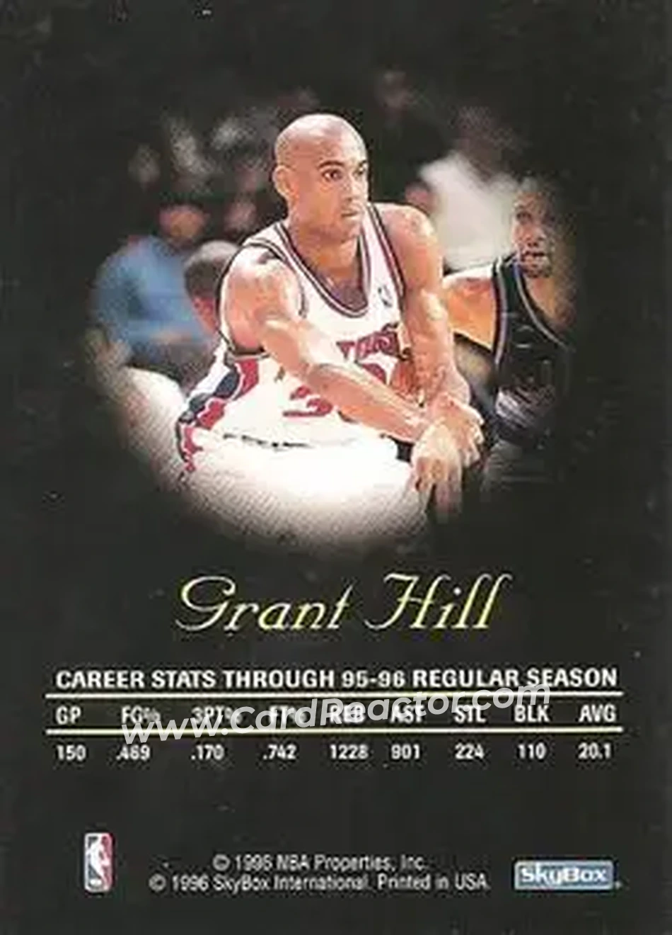 1996-97 SkyBox Premium - Autographics Black Ink #NNO - Grant Hill - Detroit Pistons - Back