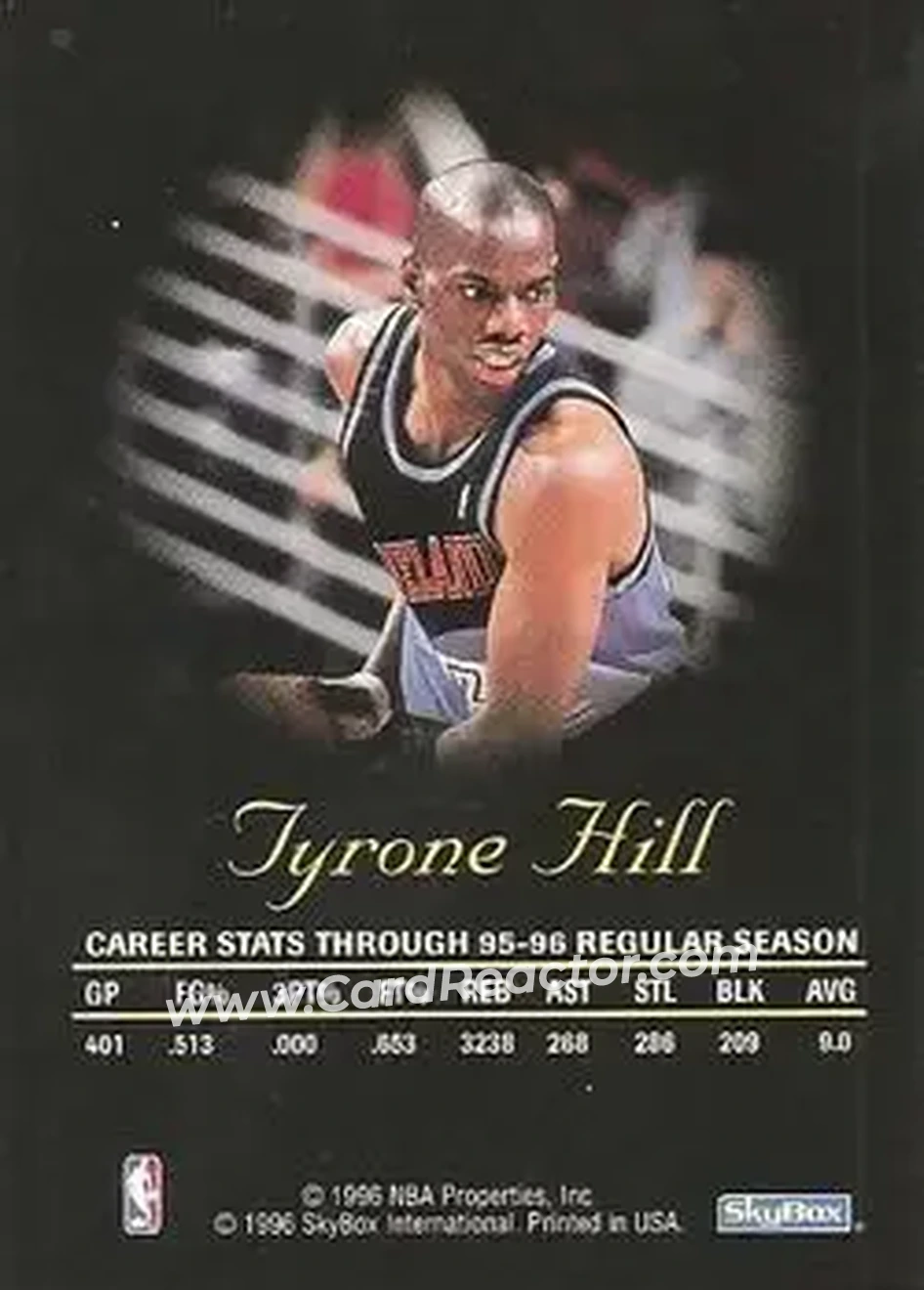 1996-97 SkyBox Premium - Autographics Black Ink #NNO - Tyrone Hill - Cleveland Cavaliers - Back