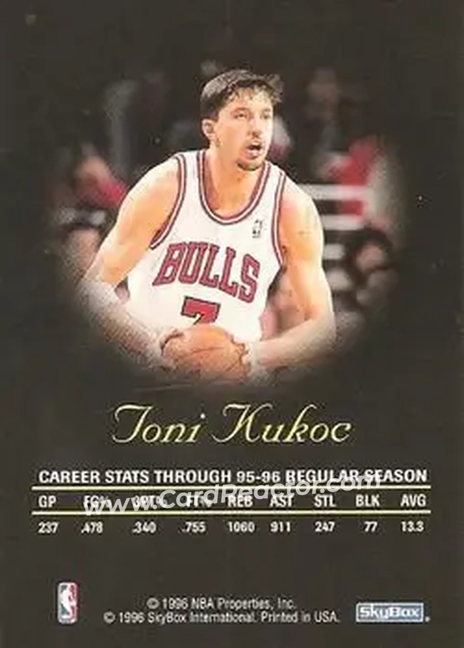 1996-97 SkyBox Premium - Autographics Black Ink #NNO - Toni Kukoc - Chicago Bulls - Back