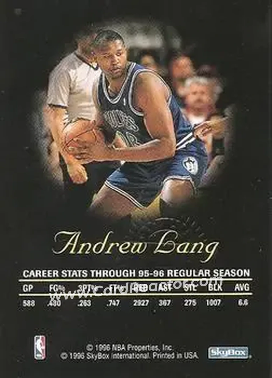 1996-97 SkyBox Premium - Autographics Black Ink #NNO - Andrew Lang - Minnesota Timberwolves - Back