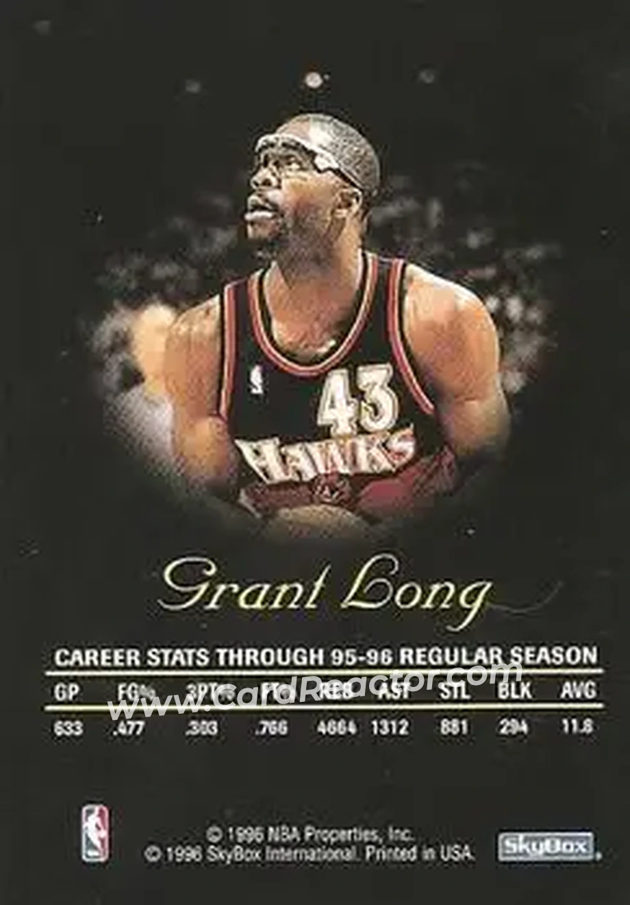 1996-97 SkyBox Premium - Autographics Black Ink #NNO - Grant Long - Atlanta Hawks - Back