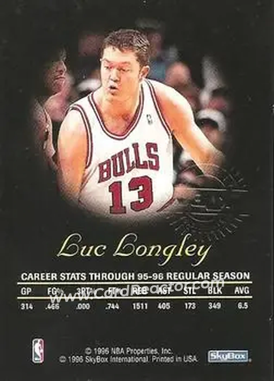 1996-97 SkyBox Premium - Autographics Black Ink #NNO - Luc Longley - Chicago Bulls - Back