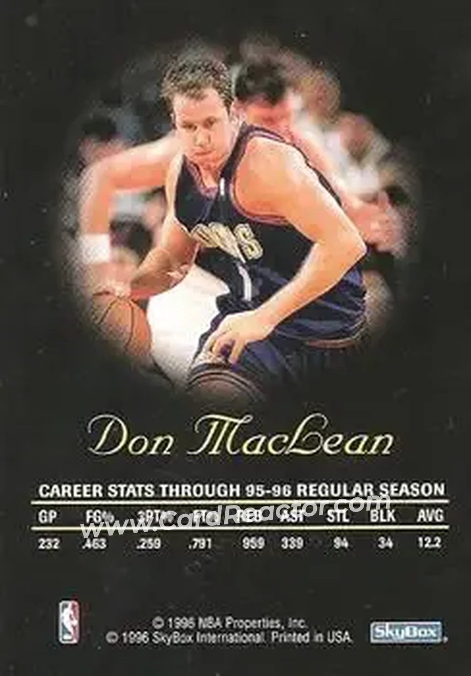1996-97 SkyBox Premium - Autographics Black Ink #NNO - Don MacLean - Denver Nuggets - Back