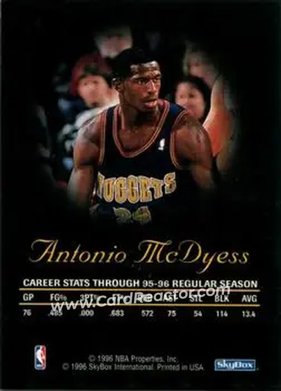 1996-97 SkyBox Premium - Autographics Black Ink #NNO - Antonio McDyess - Denver Nuggets - Back
